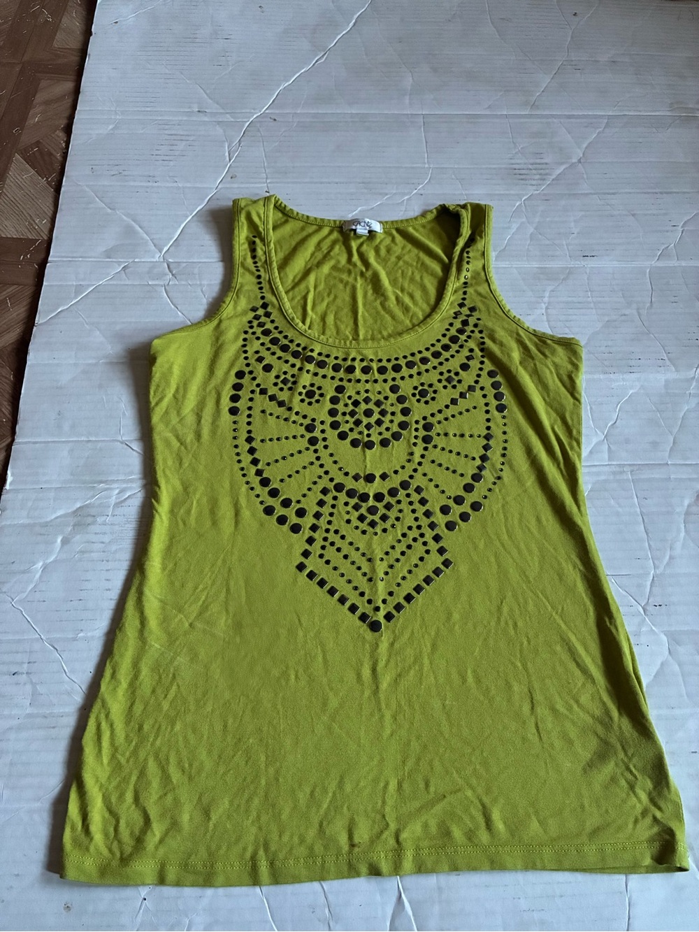 Cache Lime Green Sleeveless Tank with Black Stud Embellishment